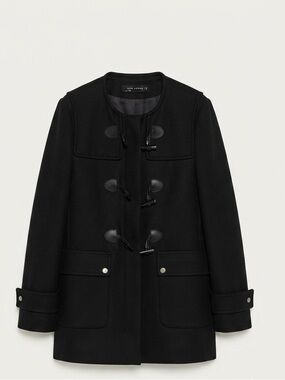Zara Black Toggle Coat Gold Hardware Duffle Jacket Size XL